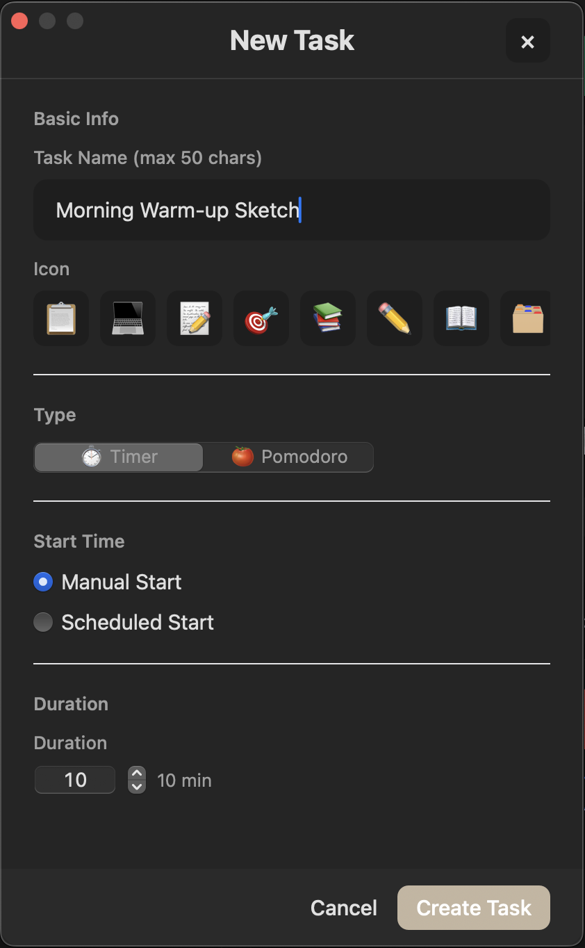 Create task dialog