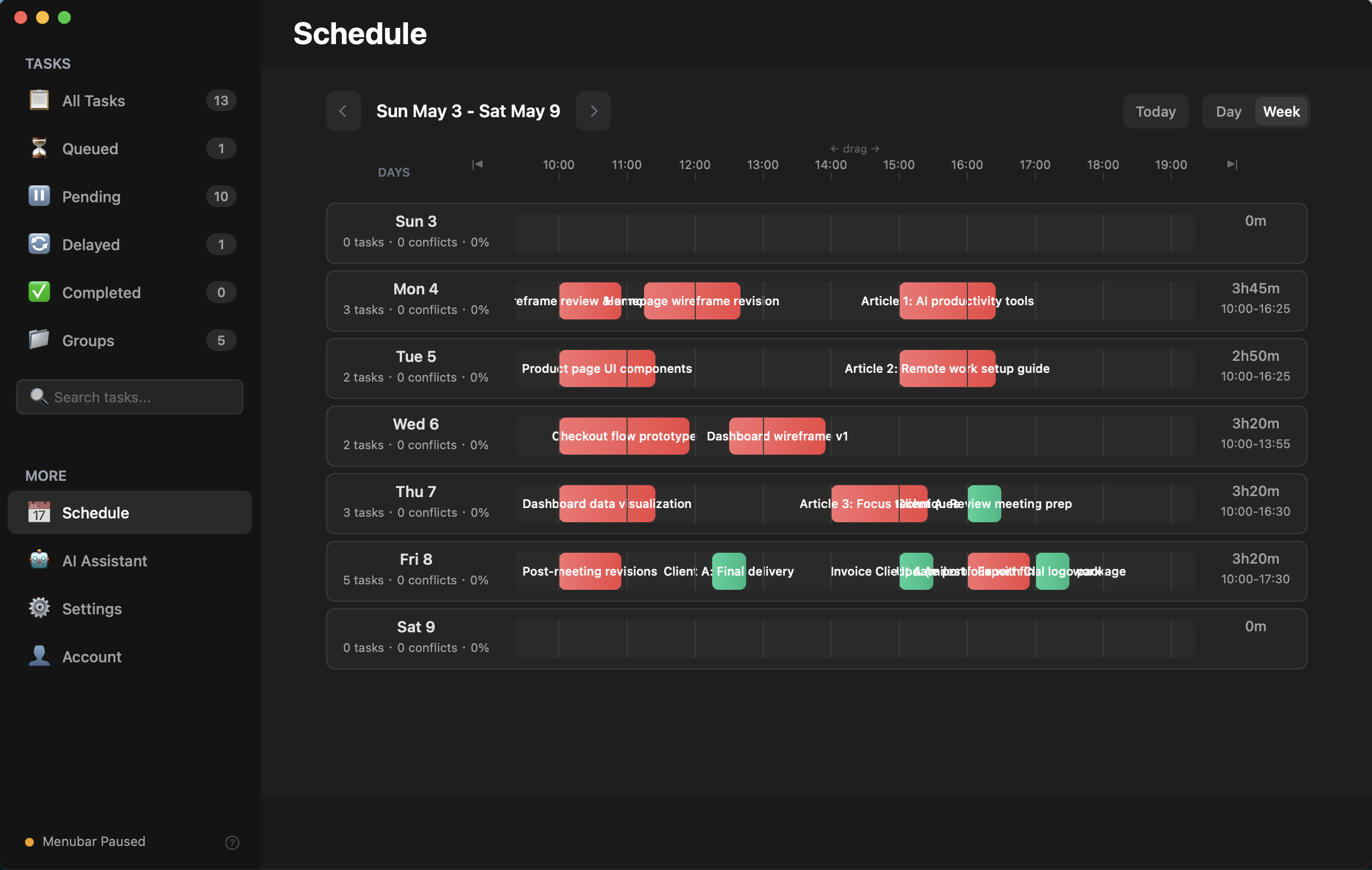 Week schedule — all 3 clients