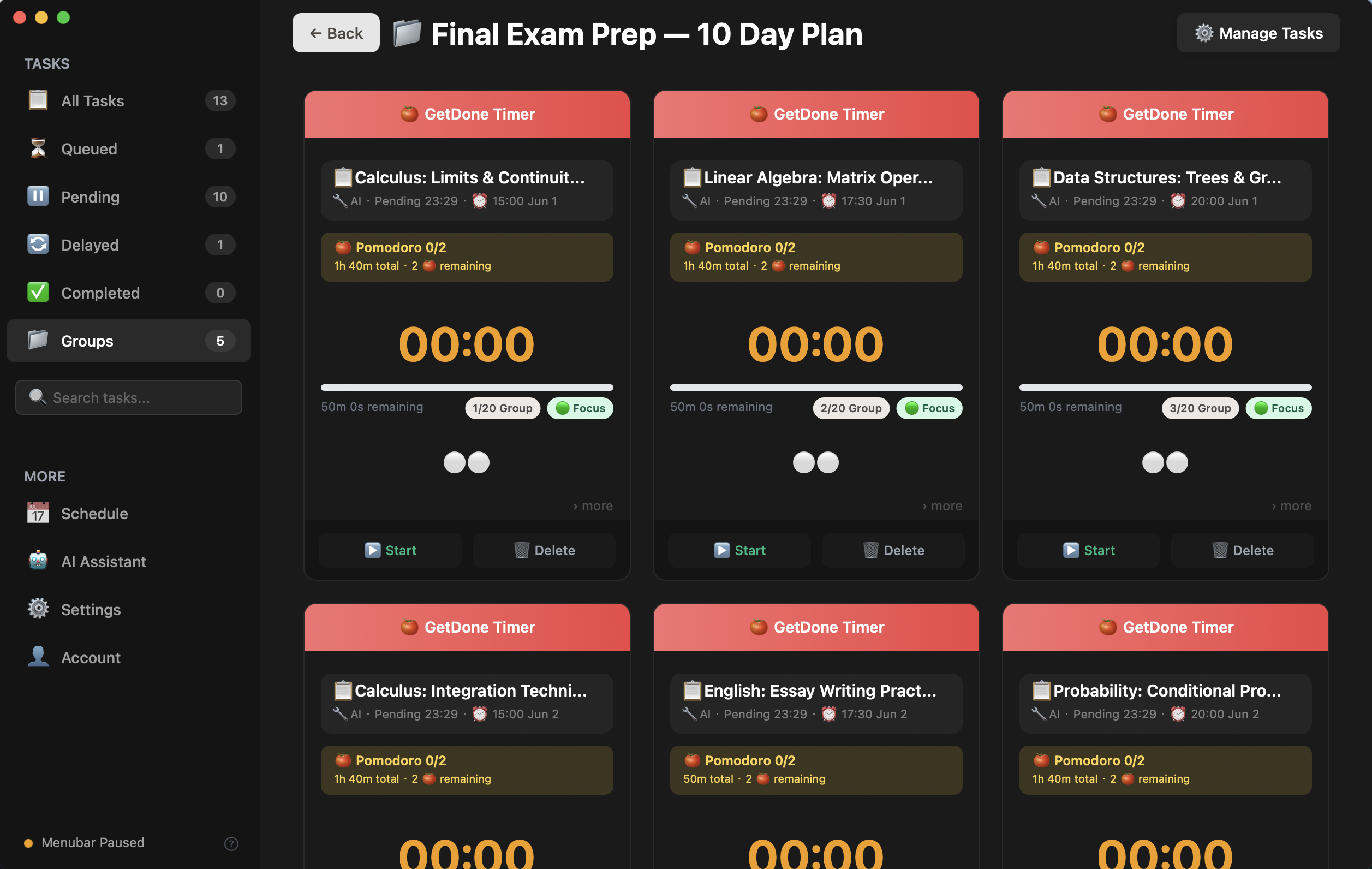All 20 study sessions