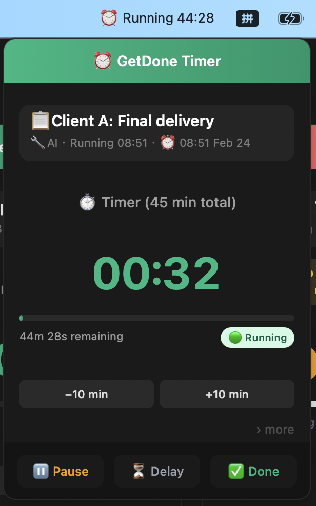 Menubar Timer Running